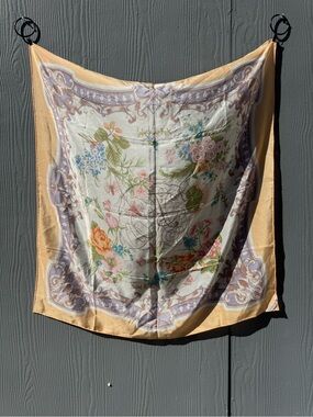 Silk Mitsubishi Vintage 60s Peach & Floral Square Scarf